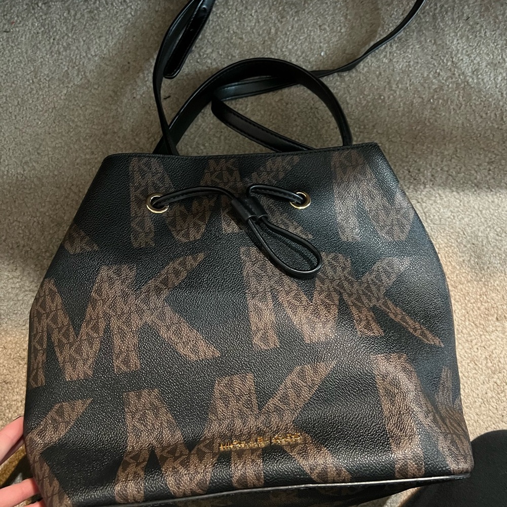 Michael Kors Black and Brown Bucket Bag